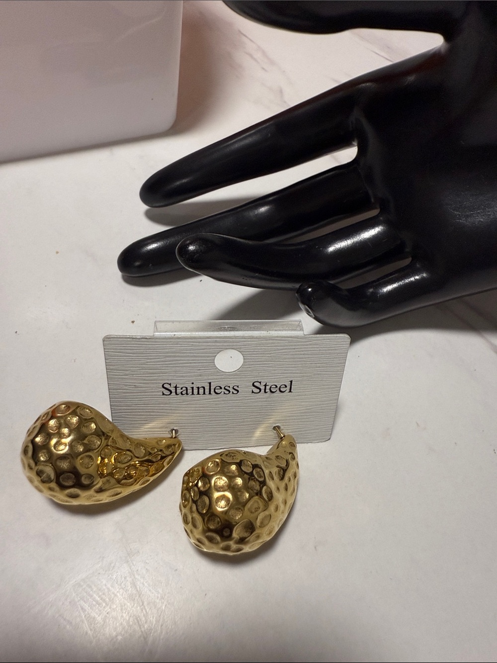 Gold-Tone Hammered Stainless Steel Dome Earrings